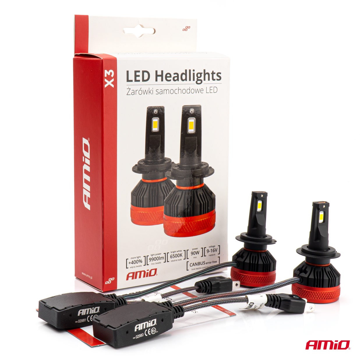 LED lemputės H7 Amio X3 +400% Canbus