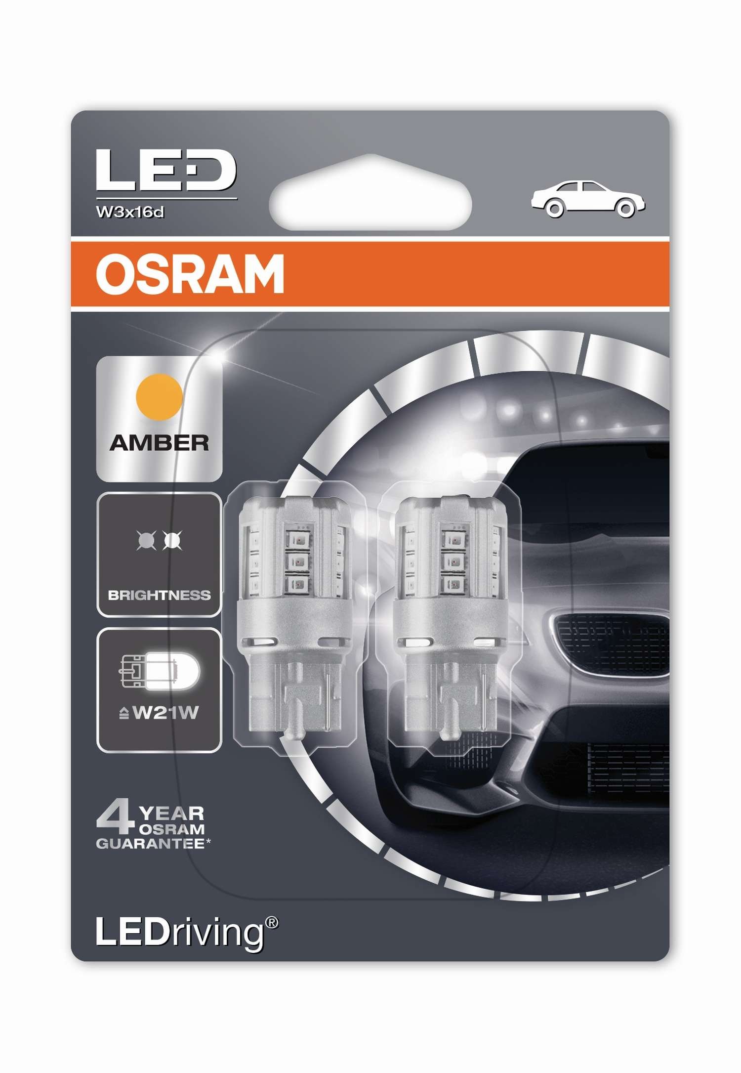 LED OSRAM lemputė WY21W 12V W3x16d geltona | 7705YE-02B