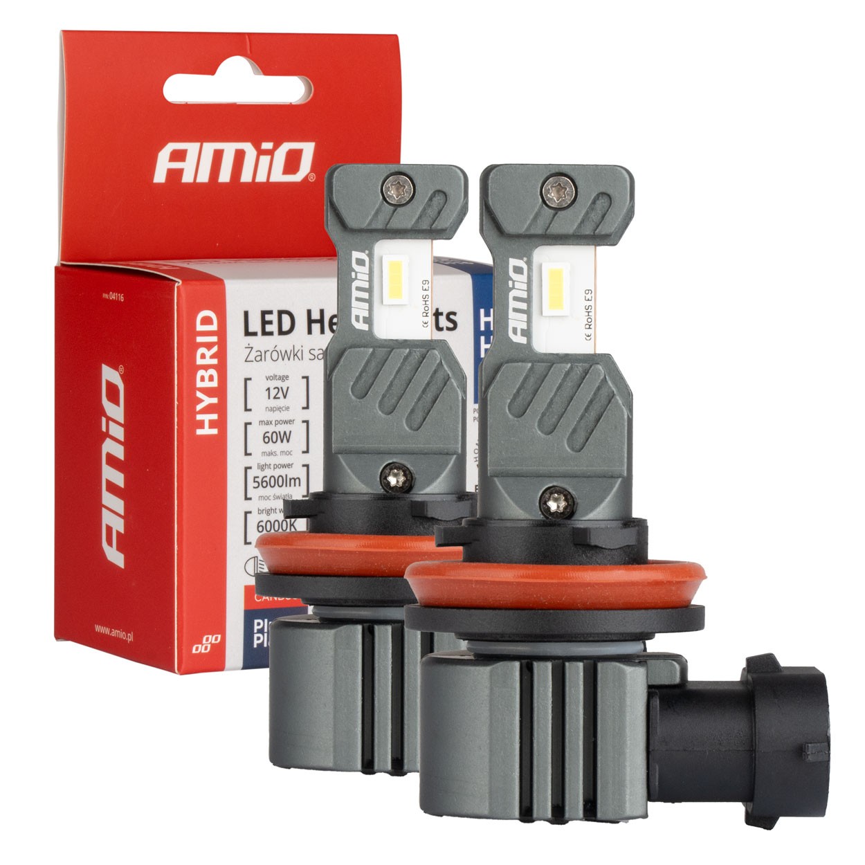 LED lemputės Hybrid series H8/H9/H11/H16 6000K Canbus 60W AMIO-04116