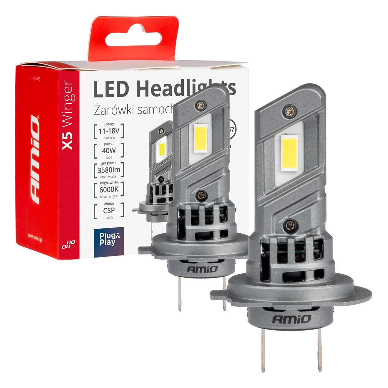 LED lemputės X5 Winger H7 6000K 40W