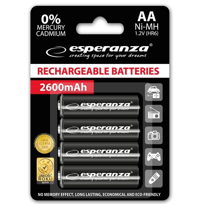 "Esperanza" EZA106 PRECHARGED HR6 2600MAH ALWAYS READY BLISTER PACK 4PCS.