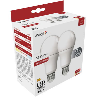 LED lemputės AVIDE, E27, A60, 13W, 3000K, 1521 lm, 2 vnt