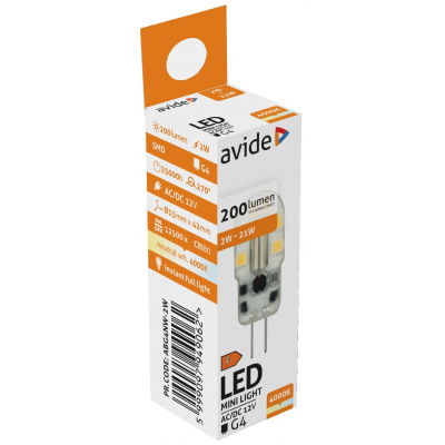 LED lemputė AVIDE, G4, 2W (=21W), 4000K, 12V, 200 lm, 270°