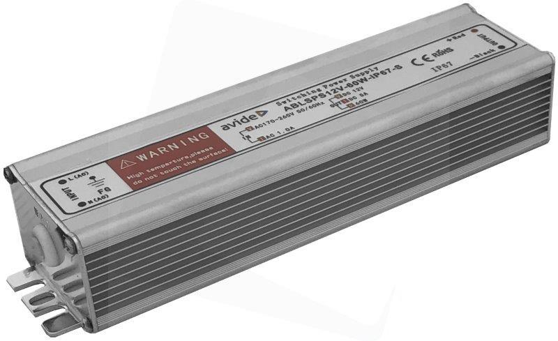 Maitinimo šaltinis LED juostoms AVIDE SLIM, IP67, 12V, 60W, aliuminis, 17,8 x 4,8 x 3,8 cm