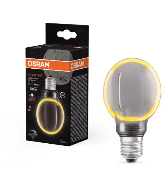 Dekoratyvinė LED lemputė OSRAM O-FILAMENT, G80, E27, 4W, 1800K, 110lm, dimeriuojama