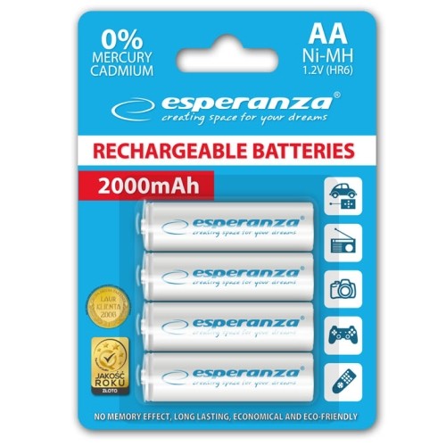 "Esperanza" EZA104W PRECHARGED HR6 2000MAH ALWAYS READY BLISTER PACK 4PCS.