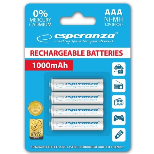 "Esperanza" EZA102W PAKARTOTAS HR03 1000MAH VISADA PRARODYTAS BLIZERIO PAKETAS 4 vnt.