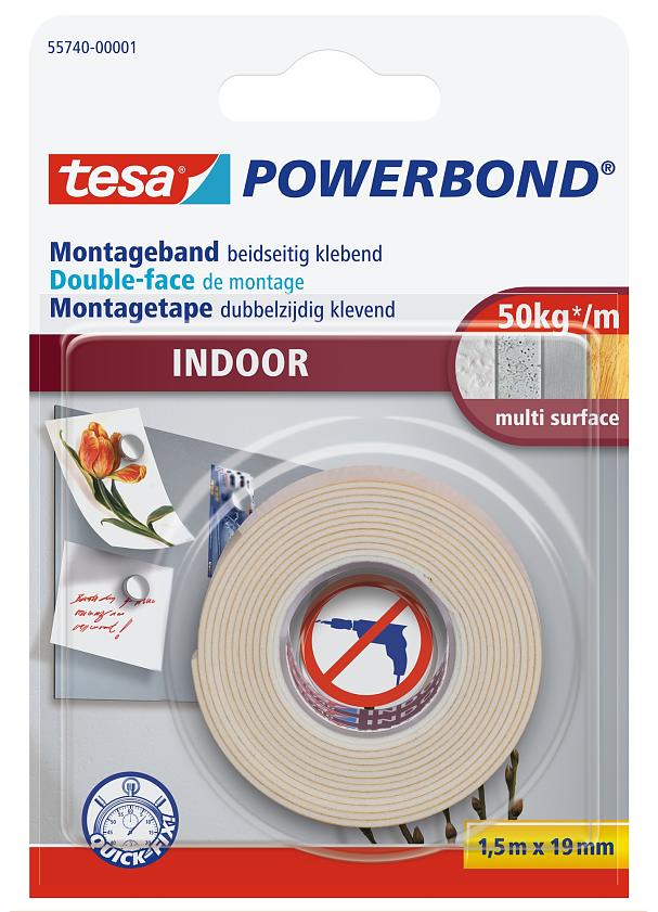 Lipni dvipusė juosta vidaus darbams TESA POWERBOND 1.5m x 19mm 55740-00004-04