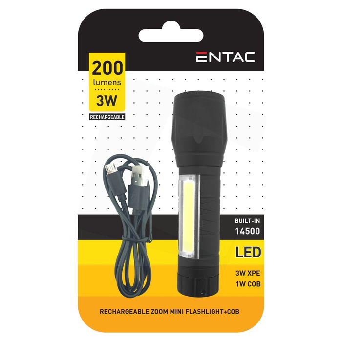 Pakraunamas žibintas Entac, IP20, 3W+COB, 200lm, pakraunamas USB