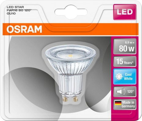 Šviesios diodų lemputė OSRAM, 6,9 W, GU10, 575 lm, 4000K, 120°