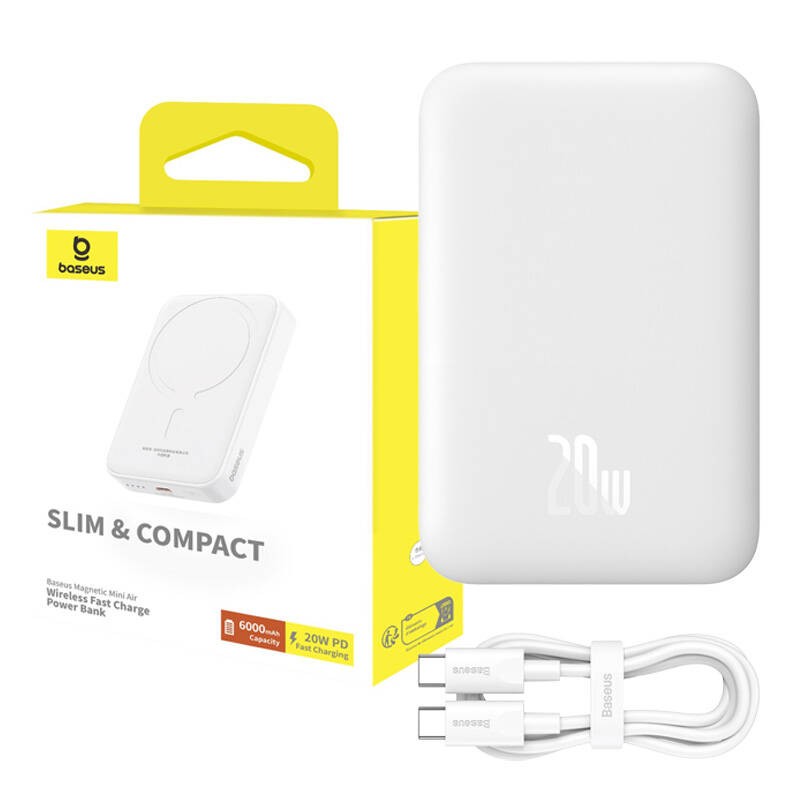 "Powerbank Baseus Magnetic Mini" 6000mAh 20W MagSafe (baltas)