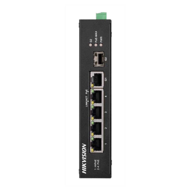 Hikvision 6 prievadų 4 PoE prievadų pramoninis komutatorius DS-3T0306HP-E/HS