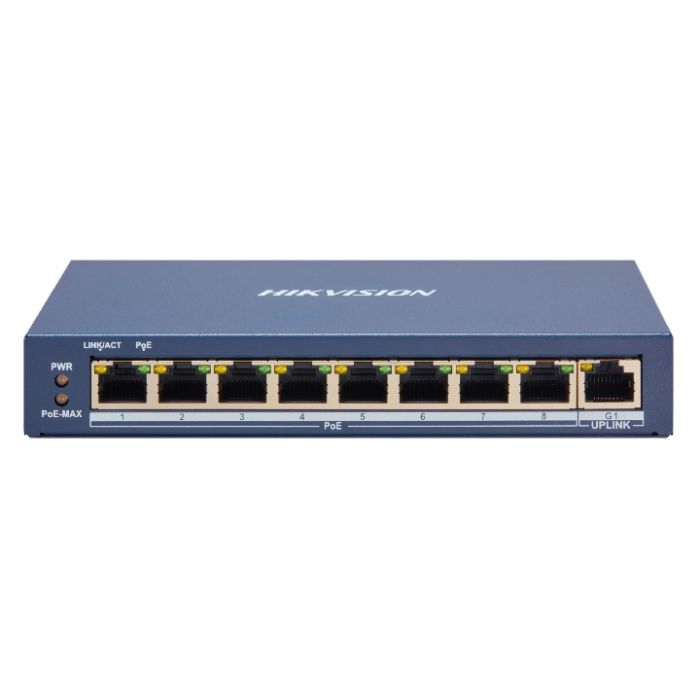 9 prievadų, 8 PoE prievadų komutatorius Hikvision DS-3E1309P-EI