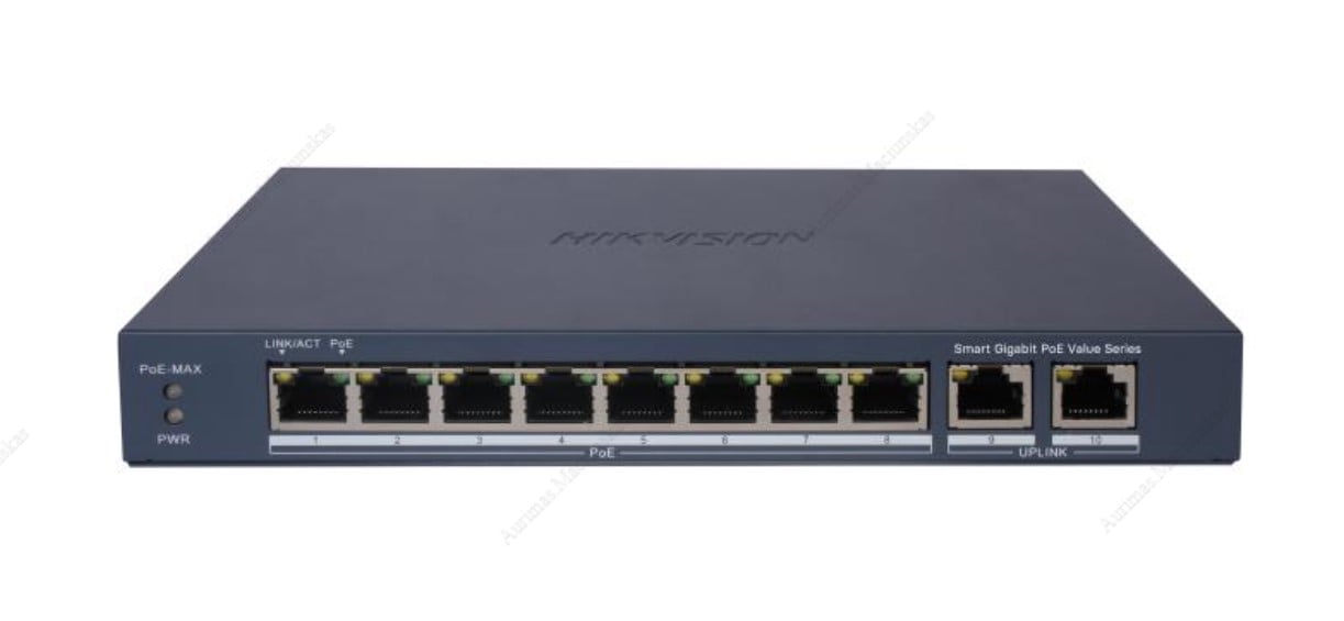 10 prievadų, 8 PoE prievadų komutatorius Hik-vision DS-3E1510P-EIV2