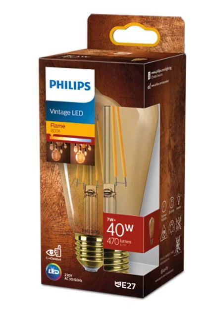 Dekoratyvinė LED lemputė PHILIPS VINTAGE, ST64, E27, 7W(=40W), 1800K, 470lm, NON-DIM