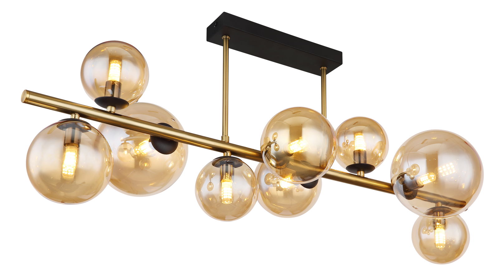 Pakabinamas LED šviestuvas GLOBO Riha, 9xG9, 3,5W, 3000K, 350lm, juodos/žalvario sp, 87x30x38cm