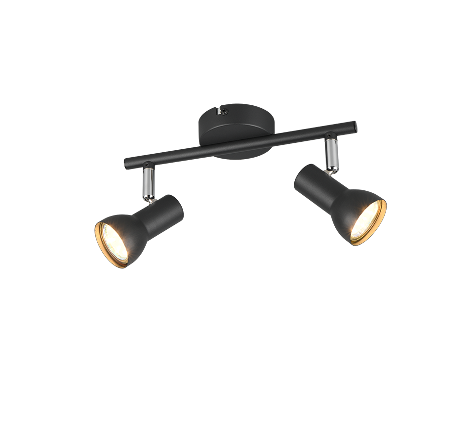 Taškinis šviestuvas REALITY CANTAR, 2 x GU10, max 2 x 5 W, juodos/chromo sp, 25x8x12,5cm