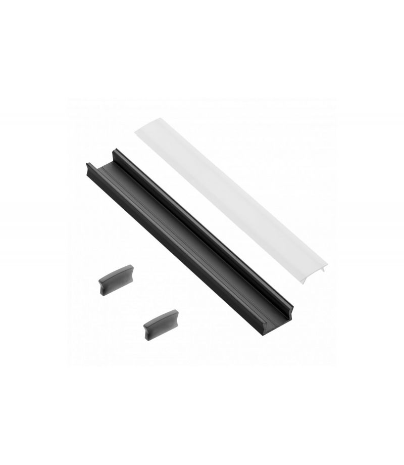 LED juostų profilio komplektas GTV, tiesus, paviršinio montavimo, juodos sp.,  2 m