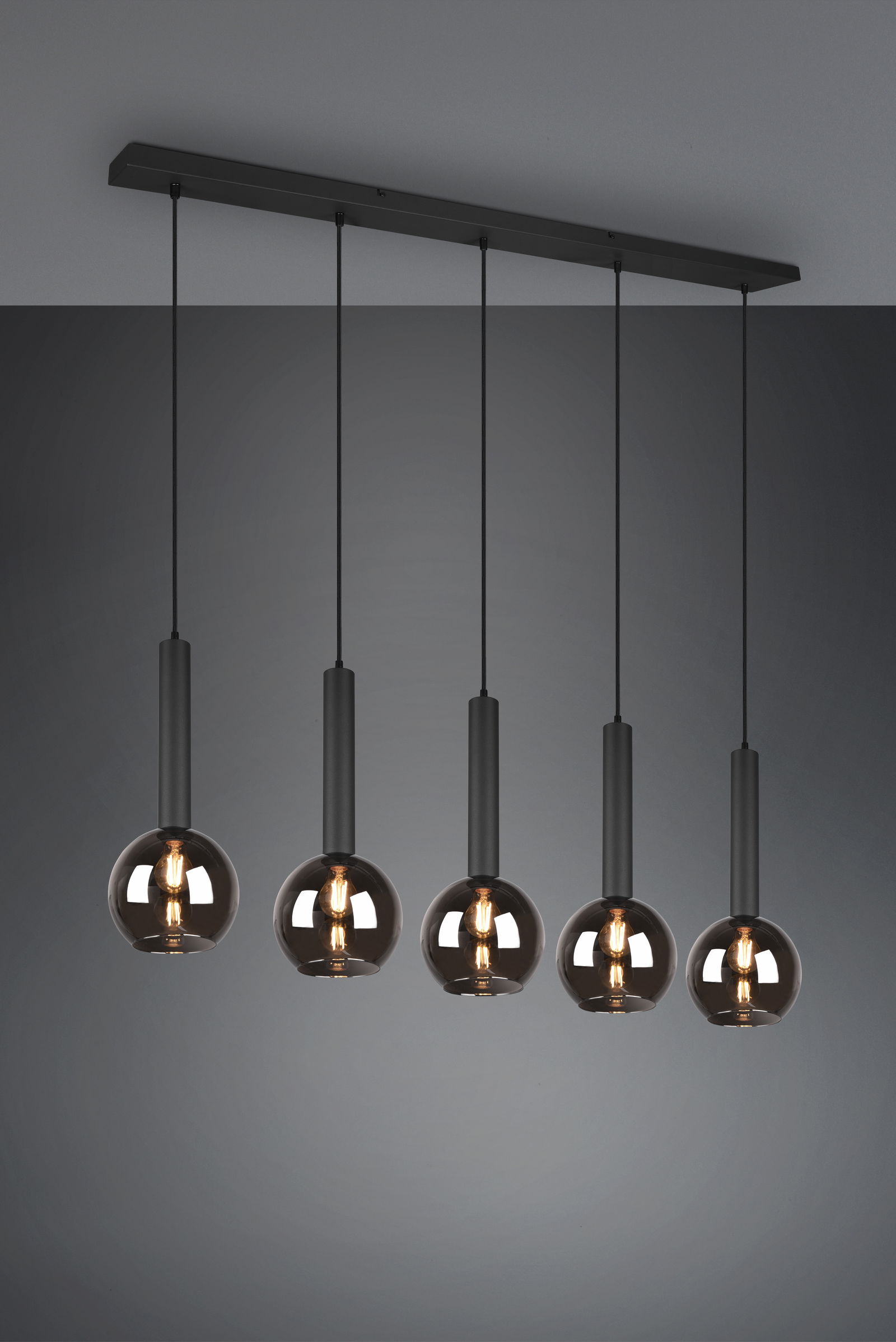 Pakabinamas šviestuvas TRIO CLAYTON, 5 x E27, max 28W, juodos sp., 115 x20 x h150 cm