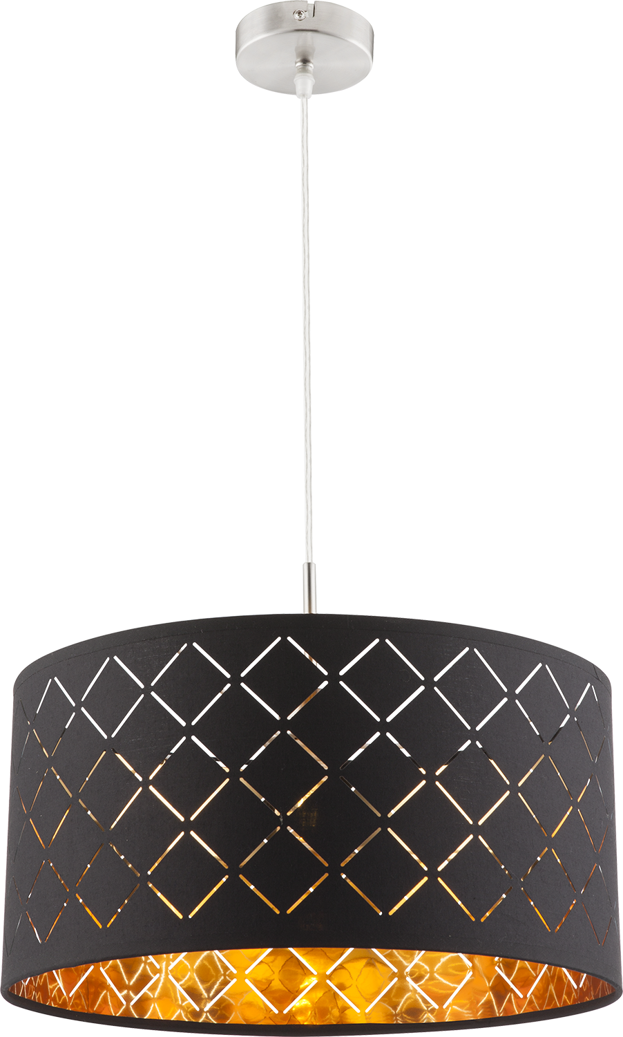 Pakabinamas šviestuvas GLOBO Clarke, 1 x E27, 60W, aksomas juodos/auksinės sp., 40 x 140cm