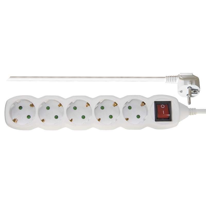Ilgiklis EMOS, 5 lizdai, 5 m, H05VV-F3G 1.5 mm², su jungtuku, baltos sp.