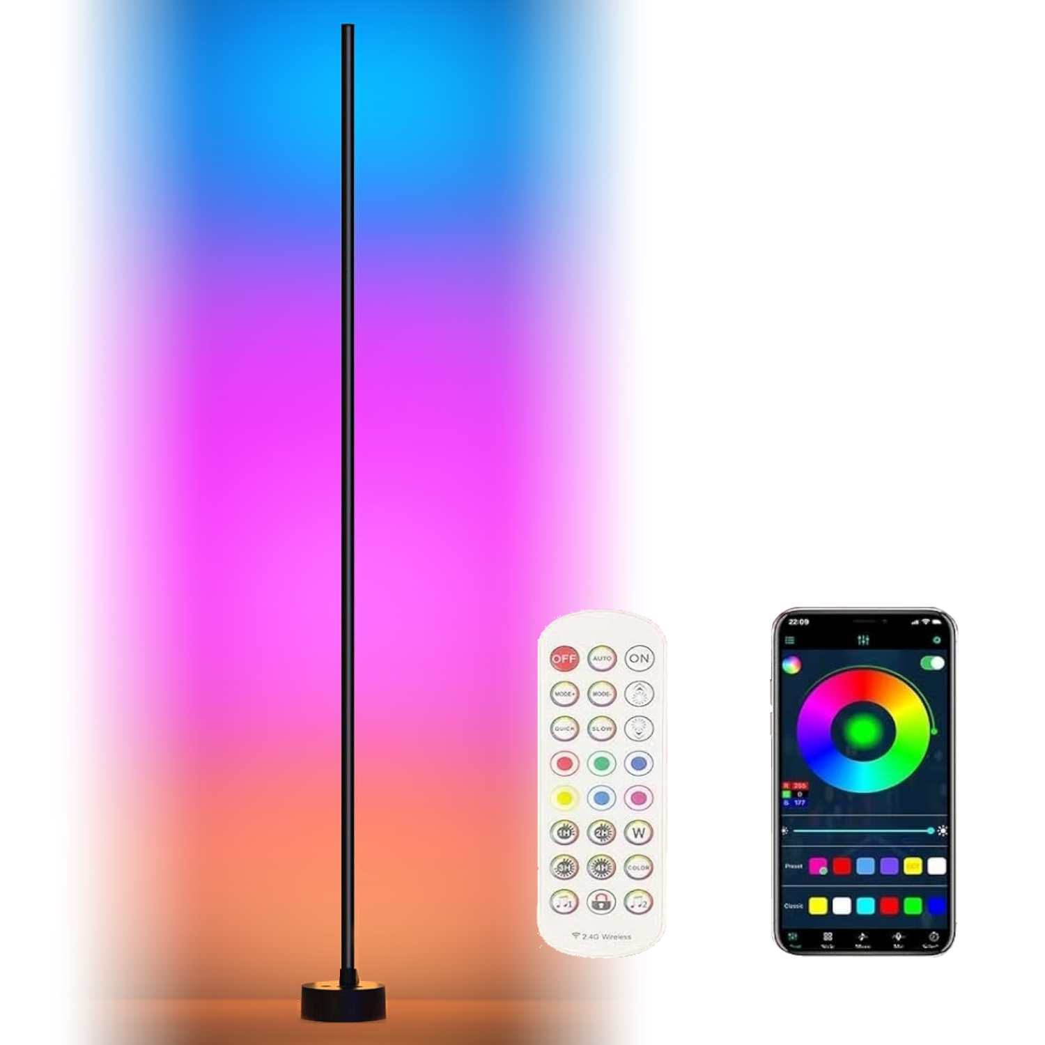Išmanusis LED toršeras G.LUX GD-RAINBOW-F, 12W, RGB, 960lm, DIM, juodos sp 141cm, su pultu