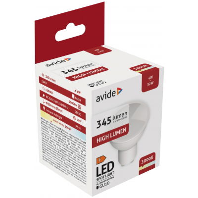 LED lemputė AVIDE, GU10, 4W (=32W), 3000K, 220-240V, 345 lm, 110°