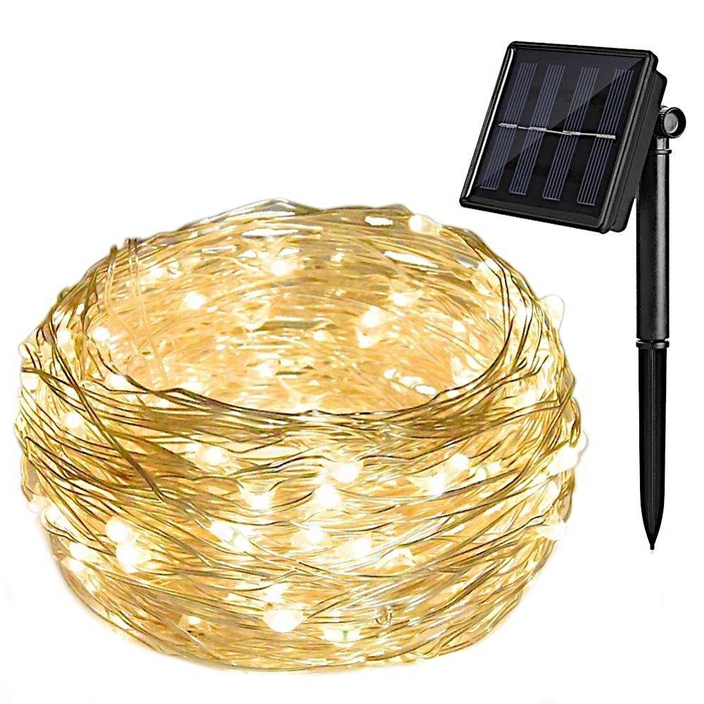 Lauko girlianda, įkraunama saulės energija, 200 LED, šiltai baltos sp., 10+2 m