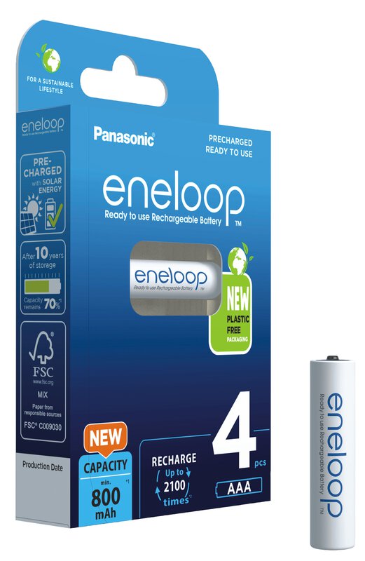 Elementai PANASONIC ENELOOP, įkraunami, AAA, 800, 4 vnt.