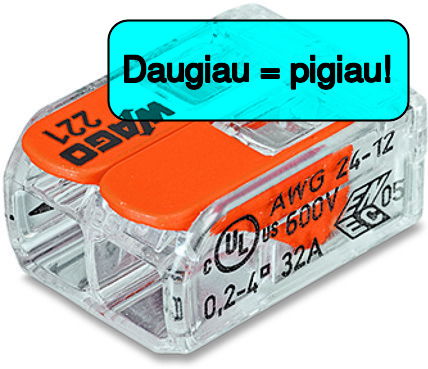 Laidų jungtis WAGO, 2 x 0,02 - 4 mm, 32 A, oranžinės sp., 100 vnt.