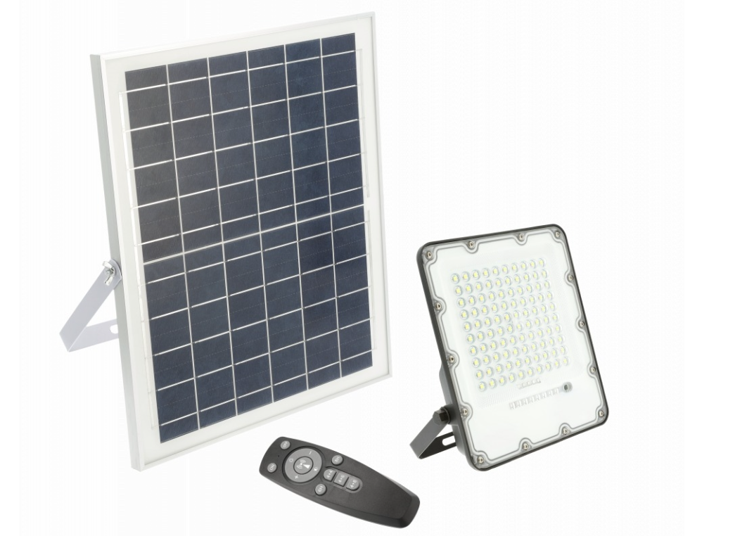 LED prožektorius GTV BRAVOS įkraunamas saulės energija, IP65, 50W, 6400K, 500lm, 120°, su pultu