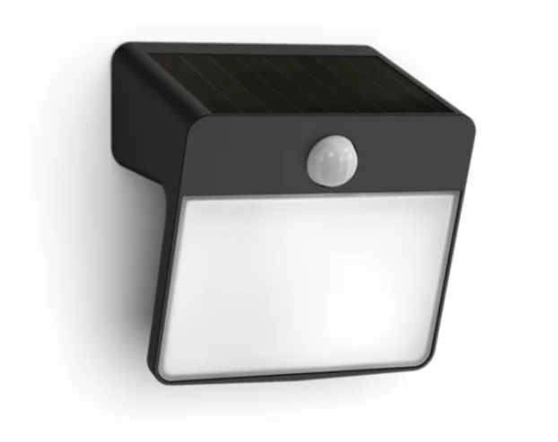 Sieninis LED lauko šviestuvas PHILIPS YARIXA įkraunamas saule 2,2W 2700K 250lm su davikliu