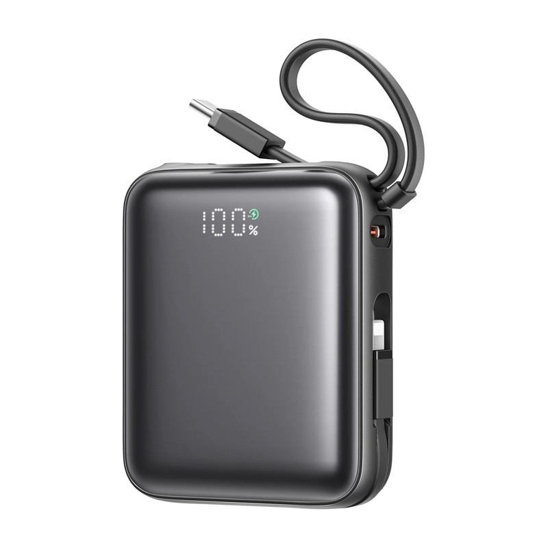 "Joyroom Mini PowerBank" JR-PBF27 22,5 W su dvigubu kabeliu 10000 mAh (juodas)