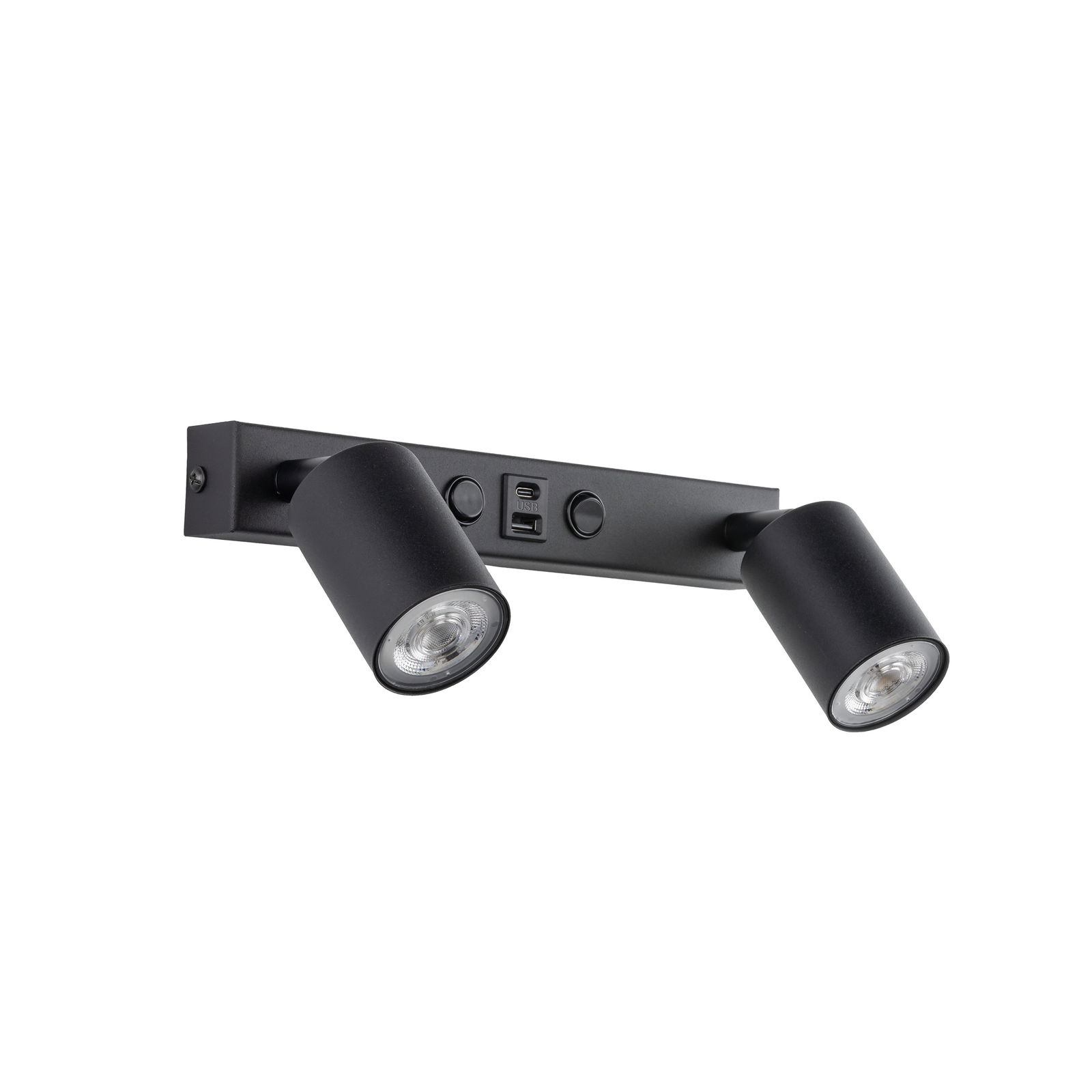 Sieninis šviestuvas TK LIGHTING TOP BLACK USB, 2xGU10 10W