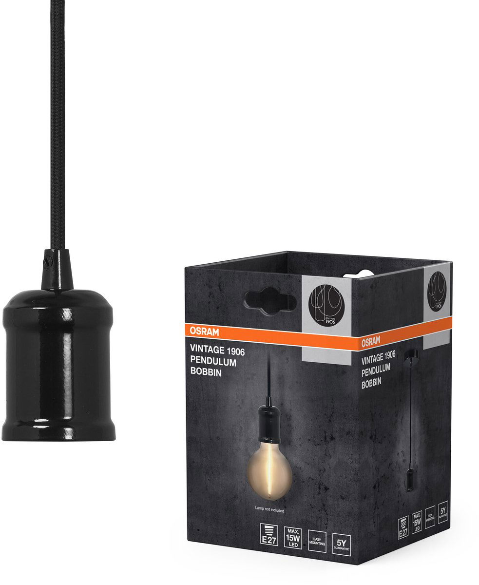 Pakabinamas vintažinis LED lemputės laikiklis OSRAM VINTAGE BOBBIN, 1xE27,juodas,ø6,8cm