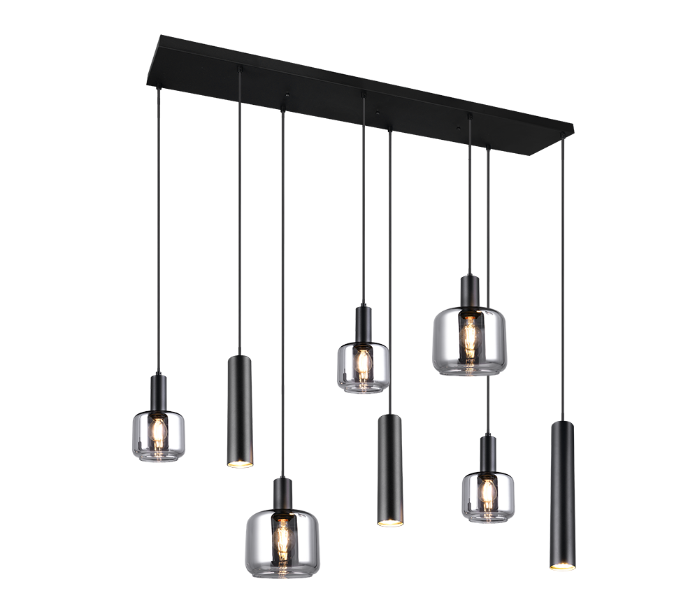 Pakabinamas šviestuvas TRIO MATARO, 2xE27, 3xE14, 3xGU10, metalinis juodos sp 118x34x150cm