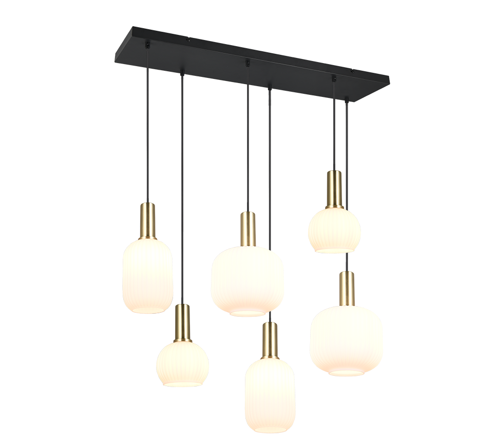 Pakabinamas šviestuvas TRIO DIVA, 6xE27, max 6x10W žalvario/baltos sp 85x20x150cm