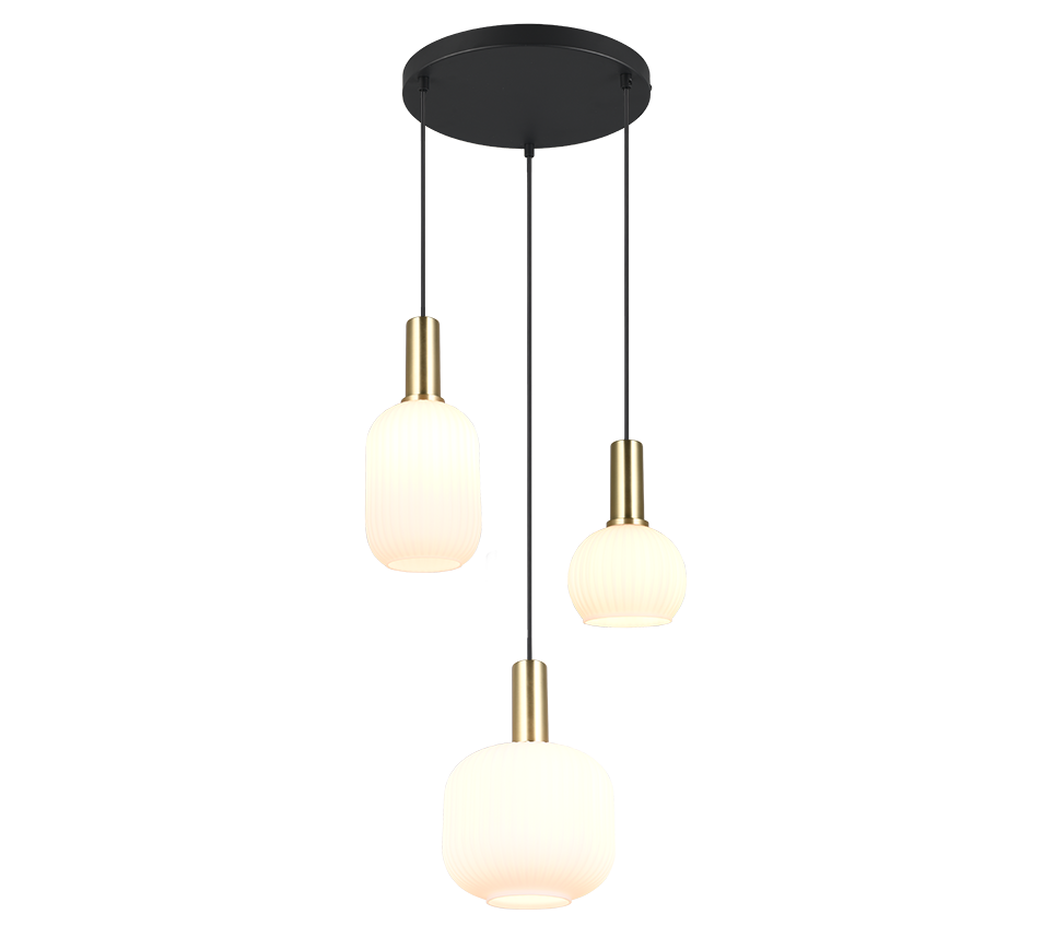 Pakabinamas šviestuvas TRIO DIVA 3xE27 10W žalvario/baltos sp Ø30x150cm