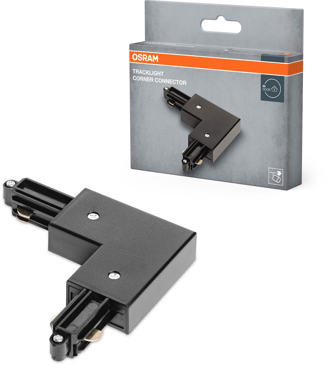 Vienfazio taškinių šviestuvų bėgelio jungtis OSRAM TRACKLIGHT, kampinė, juoda