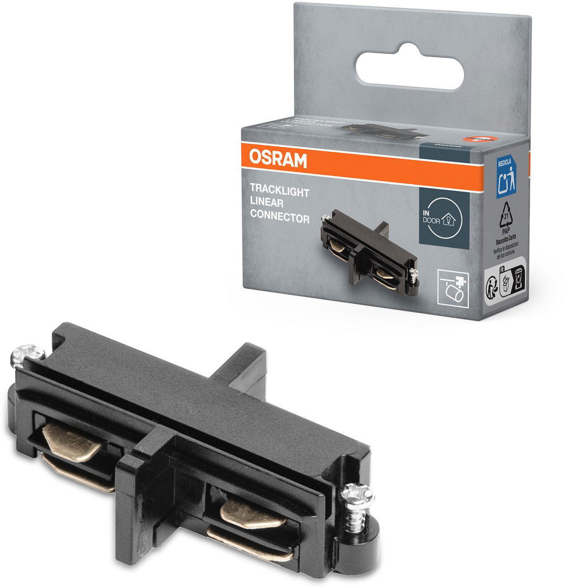 Vienfazio taškinių šviestuvų bėgelio jungtis OSRAM TRACKLIGHT, tiesi, juoda