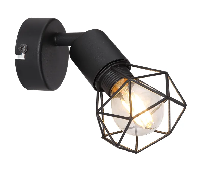 Taškinis šviestuvas GLOBO XARA, 1xE14 max 1x40W, metalinis, juodos sp. 8x13x13,5cm