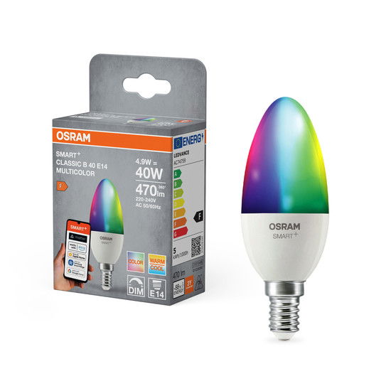 Išmanioji LED lemputė OSRAM, E14, B40, 4,9 W, 2700 - 6500 K, 470 lm, RGBW, SMART + WiFi