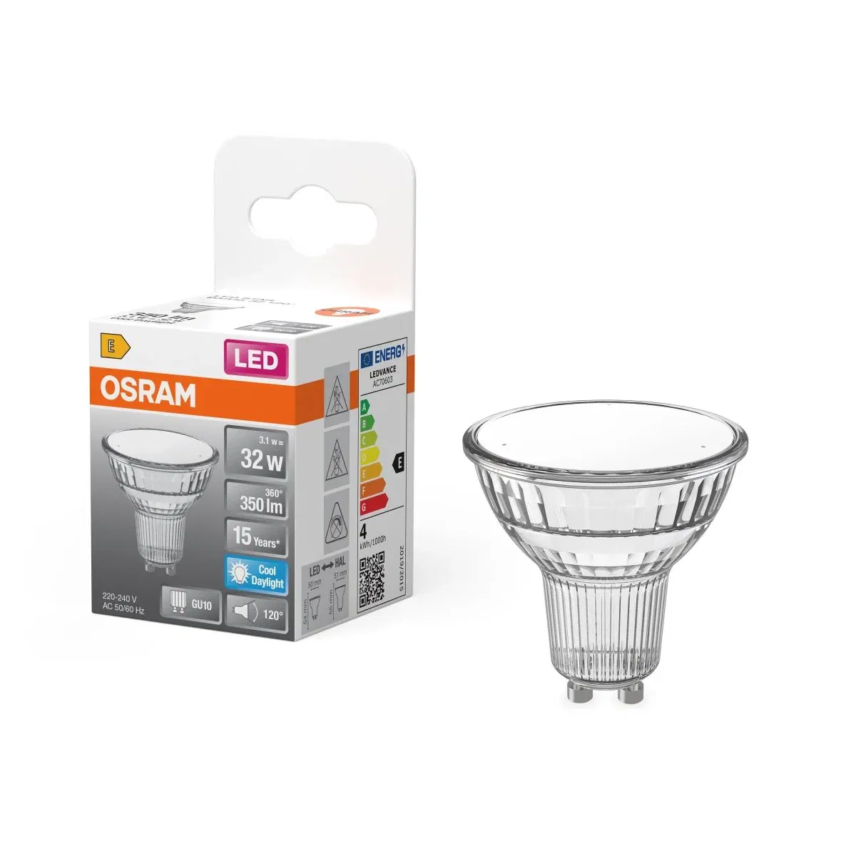 LED lemputė OSRAM PAR16, GU10, 3,1 W, 6500K, 350 lm, 120° non-dim