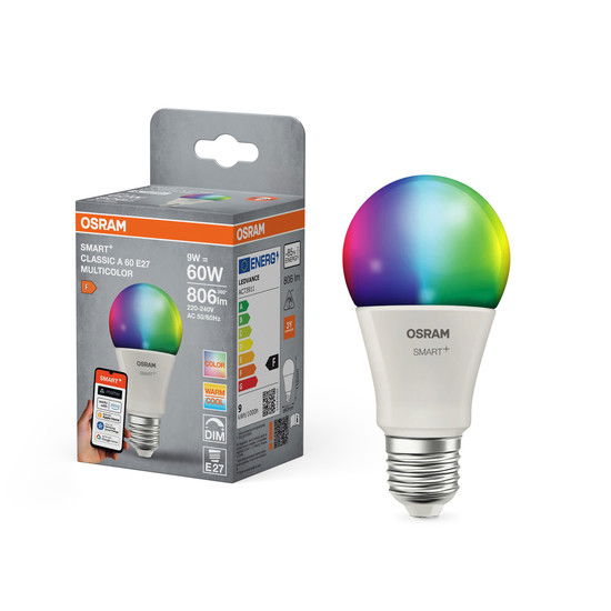 Išmanioji LED lemputė OSRAM, E27, A60, 9W, 2700 - 6500 K, 806 lm, RGBW, SMART + WiFi