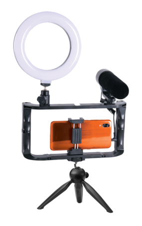 „GADGETMONSTER „Vlogging Kit“, pilnas „vlog“ rinkinys su LED žiediniu apšvietimo trikoju ir mikrofonu GDM-1022 |GDM-1022