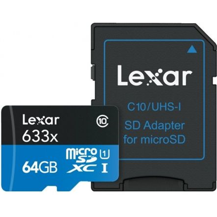 Atm.kort. LEXAR 64GB High-Performance 633x microSDHC