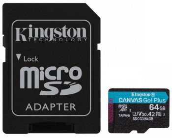 Micro SD Kingston  microSD  Canvas Go! Plus  64 GB  MicroSD  Flash memory class 10  SD Adapter