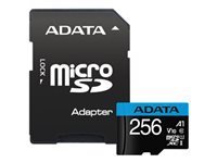 Atm.kort. ADATA 256GB Micro SDXC V10 100MB/s + adapter /AUSDX256GUICL10A1-RA1