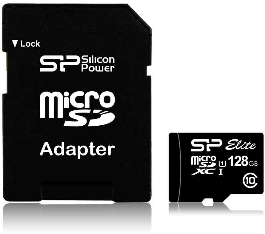 Atm.kort. SILICON POWER microSDXC 128GB Elite UHS-I Class 10 + adapter