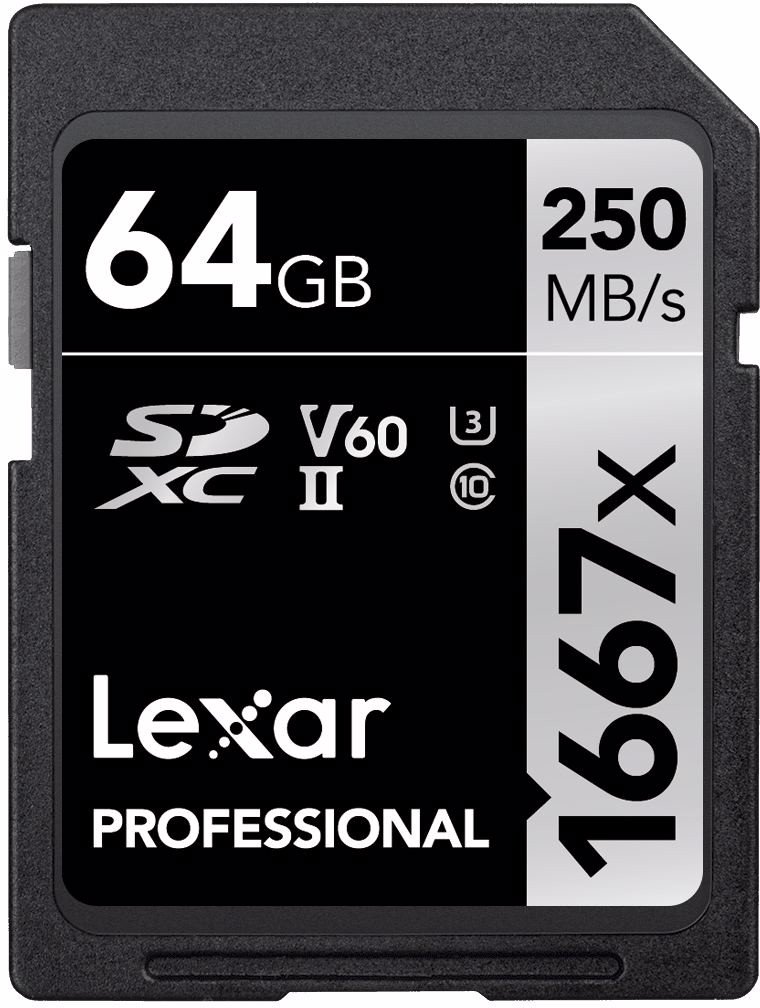 Atm.kort. LEXAR SDXC 64GB Pro 1667x U3 V60 250MB/s LSD64GCB1667